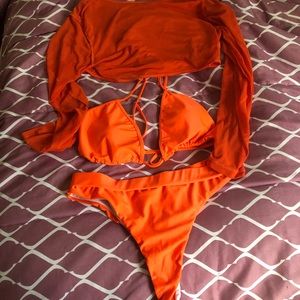 Orange Sexy Bikini 3 Piece Set